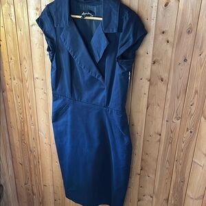 Elegant short sleeve Cotton Navy Dress by Canadian Designer Sandra Angelozzi